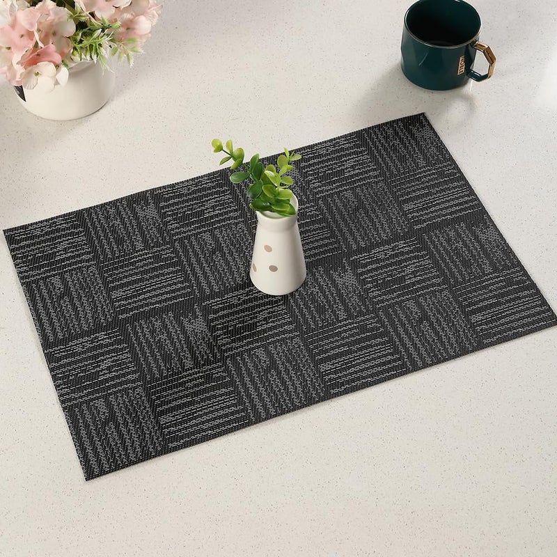 Panda Palm مجموعة من 6 مفارش طاولة سوداء، بلاستيكية من الفينيل مقاس 18×12 بوصة لطاولة العشاء، غير قابلة للانزلاق وقابلة للمسح، للاستخدام اليومي وديكور المطبخ والفناء - Image 5