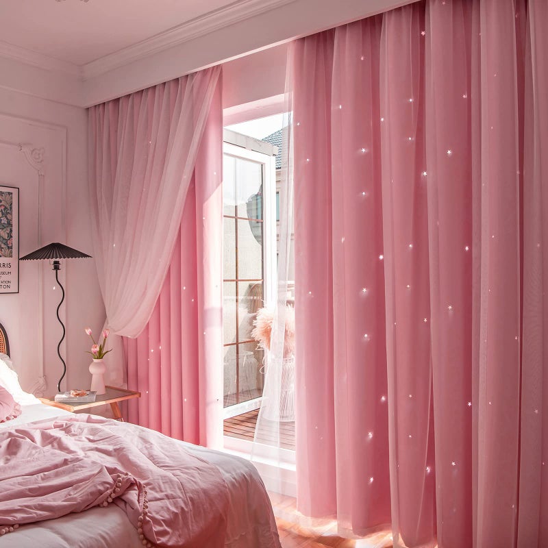 Loyala Star Curtains Blackout Curtains for Bedroom Double Layer Curtains Kids Curtains Cute Curtains Kids Blackout Curtains, Curtains 63 Inches Long 1 Panel, Red Curtains, 42 X 63 Inches - Image 2