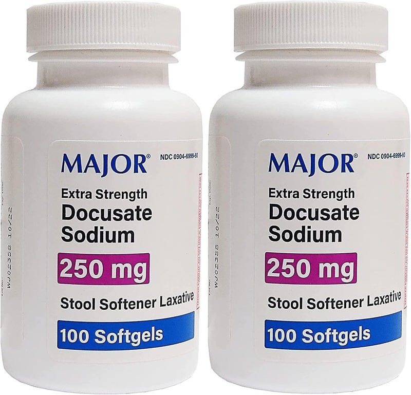 Major Pharmaceuticals MAJOR Docusate Sodium 250 mg - Extra Strength Stool Softener Laxative Softgels for Constipation Relief - Gentle Stool Softeners for Women, Men, and Kids Ages 12+ - 100 Softgels (2 Pack)