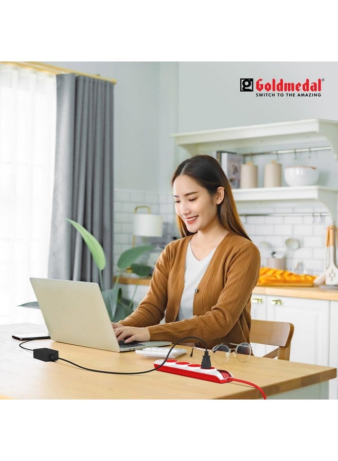 GOLD MEDAL موزع طاقة Goldmedal 4X4 مع 4 مآخذ عالمية، مفتاح فردي، مؤشر تزويد وكابل طاقة بطول 2 متر (أبيض وأحمر) - Image 2