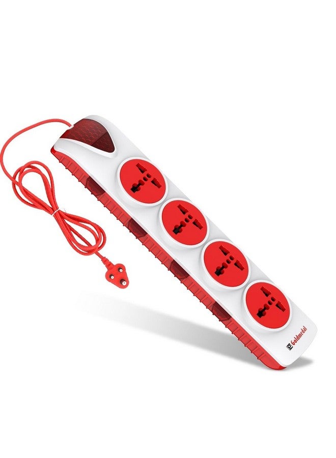 GOLD MEDAL موزع طاقة Goldmedal 4X4 مع 4 مآخذ عالمية، مفتاح فردي، مؤشر تزويد وكابل طاقة بطول 2 متر (أبيض وأحمر) - Image 1