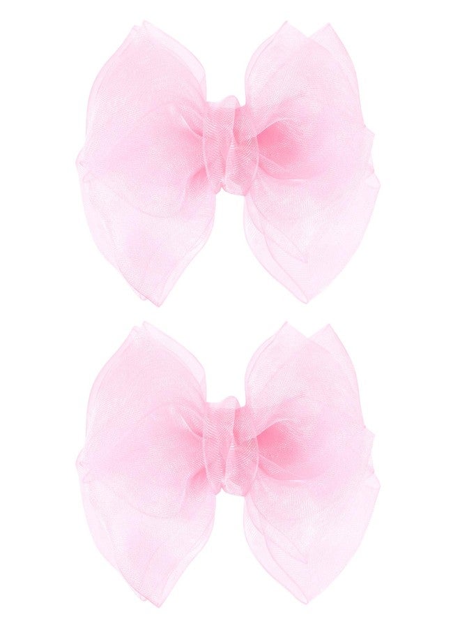 KCHIES Pink Hair Bows Barrettes Mesh Bow Clips 4" Organza Double Tulle Bowknot Hairpins Handmade Birthday Dress outfit Decor Accessories Gift for Teens Toddler Girls Children Kids Women - Image 1