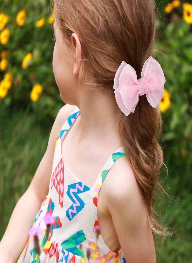 KCHIES Pink Hair Bows Barrettes Mesh Bow Clips 4" Organza Double Tulle Bowknot Hairpins Handmade Birthday Dress outfit Decor Accessories Gift for Teens Toddler Girls Children Kids Women - Image 3