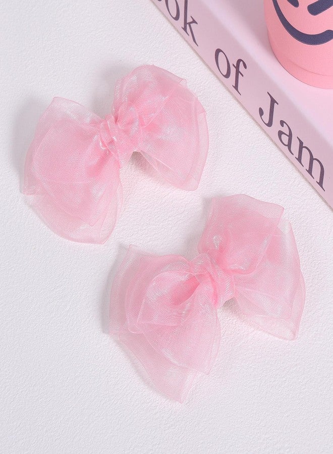 KCHIES Pink Hair Bows Barrettes Mesh Bow Clips 4" Organza Double Tulle Bowknot Hairpins Handmade Birthday Dress outfit Decor Accessories Gift for Teens Toddler Girls Children Kids Women - Image 2