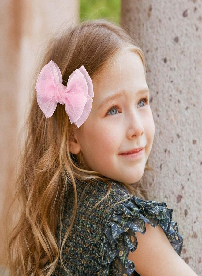 KCHIES Pink Hair Bows Barrettes Mesh Bow Clips 4" Organza Double Tulle Bowknot Hairpins Handmade Birthday Dress outfit Decor Accessories Gift for Teens Toddler Girls Children Kids Women - Image 5