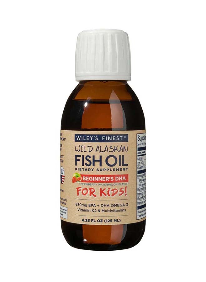 Wiley's Finest Wild Alaskan Beginner's DHA - Liquid Fish Oil Supplement for Kids Ages 1 and Up - 650mg of EPA and DHA Omega-3s - Strawberry Watermelon Flavor - 4.23 Oz (50 Servings) - Image 1