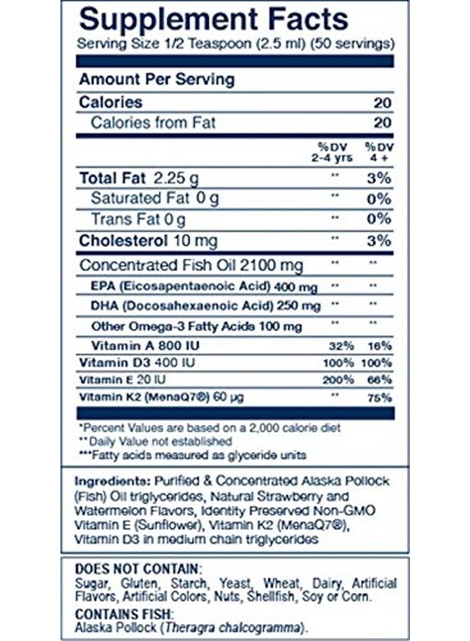 Wild Alaskan Beginner's DHA - Liquid Fish Oil Supplement for Kids Ages 1 and Up - 650mg of EPA and DHA Omega-3s - Strawberry Watermelon Flavor - 4.23 Oz (50 Servings)