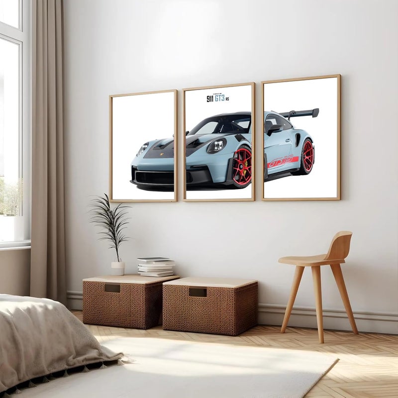 Gamya Big Porsche Cars Framed Posters For Wall Decoration, Bedroom, Living Room, Gift Item For Boys | Set of 3 (13x19 Inches) (Front Profile) - Image 2