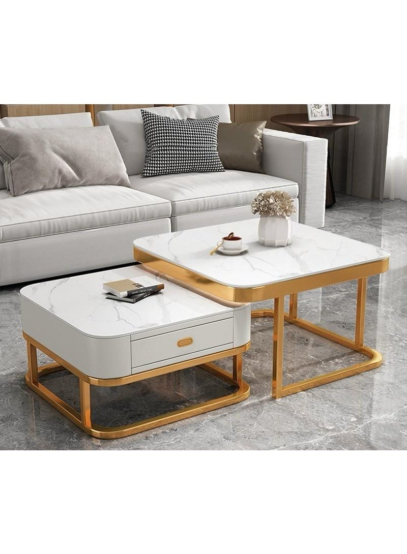 Nesting Coffee Table Set of 2, Nesting Tables with Tempered Glass and Drawer Storage - Image 5