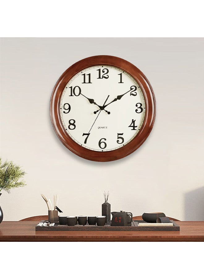 Hense Solid Wood Wall Clock, Stylish Living Room Clock, Creative Hanging Clock, Quartz Clock, Hw25, Brown, 16 Inches, 40cm - Image 2