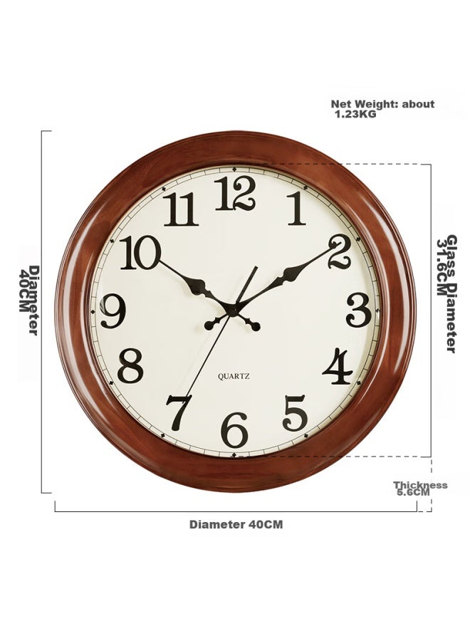 Hense Solid Wood Wall Clock, Stylish Living Room Clock, Creative Hanging Clock, Quartz Clock, Hw25, Brown, 16 Inches, 40cm - Image 3