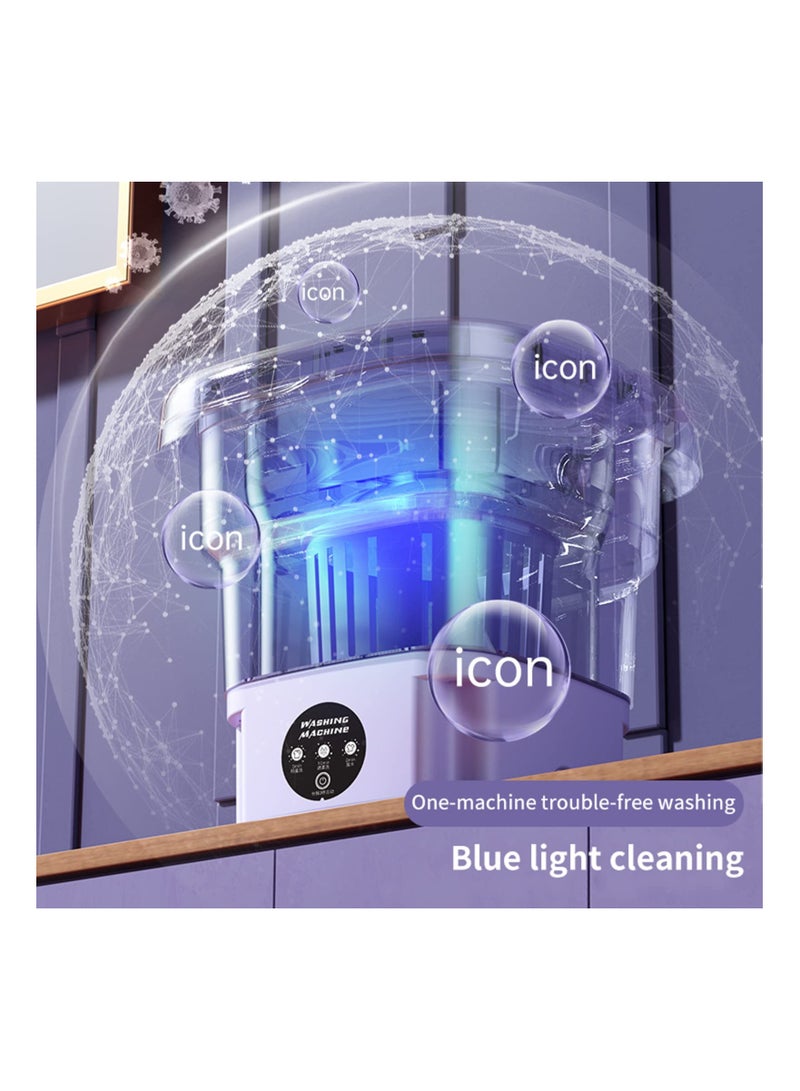 SYOSI SYOSI Portable Foldable Washing Machine, 8L High Capacity Mini Washer with 3 Modes Deep Cleaning Half Automatic Washt, UV Washing Machine with Soft Spin Dry for Socks, Baby Clothes, Towels (Purple)  - Image 4