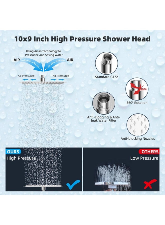 رأس دش هيبنت معدني بالكامل، مقاس 10 بوصات، رأس دش مربع، عصا دش يدوية عالية الضغط، ذراع تمديد دش على شكل قوس قابل للتعديل مقاس 16 بوصة، خرطوم 71 بوصة، حاملان لرأس الدش، كروم - Image 4