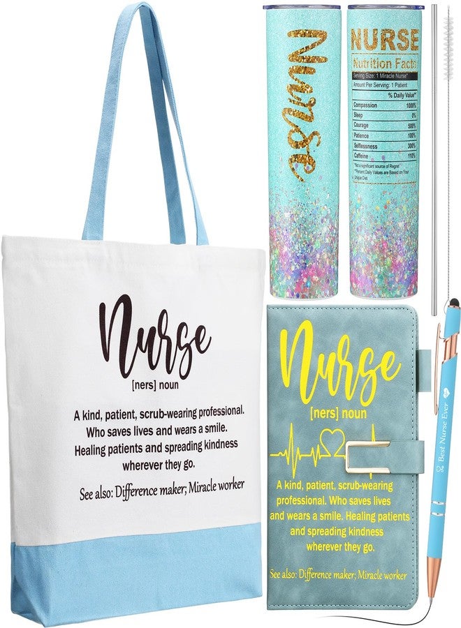 Pickmesh 2026 Nurse Gifts for Women Nurse Appreciation Gift Set Nurses Week Graduation Gift Include Leather Journal Ballpoints with Tip 20oz Tumbler Canvas Tote for Nursing Student Graduation(Blue) - Image 1