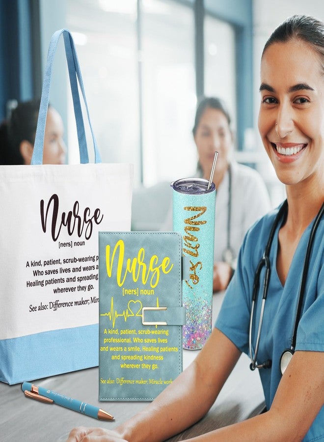 Pickmesh 2026 Nurse Gifts for Women Nurse Appreciation Gift Set Nurses Week Graduation Gift Include Leather Journal Ballpoints with Tip 20oz Tumbler Canvas Tote for Nursing Student Graduation(Blue) - Image 3