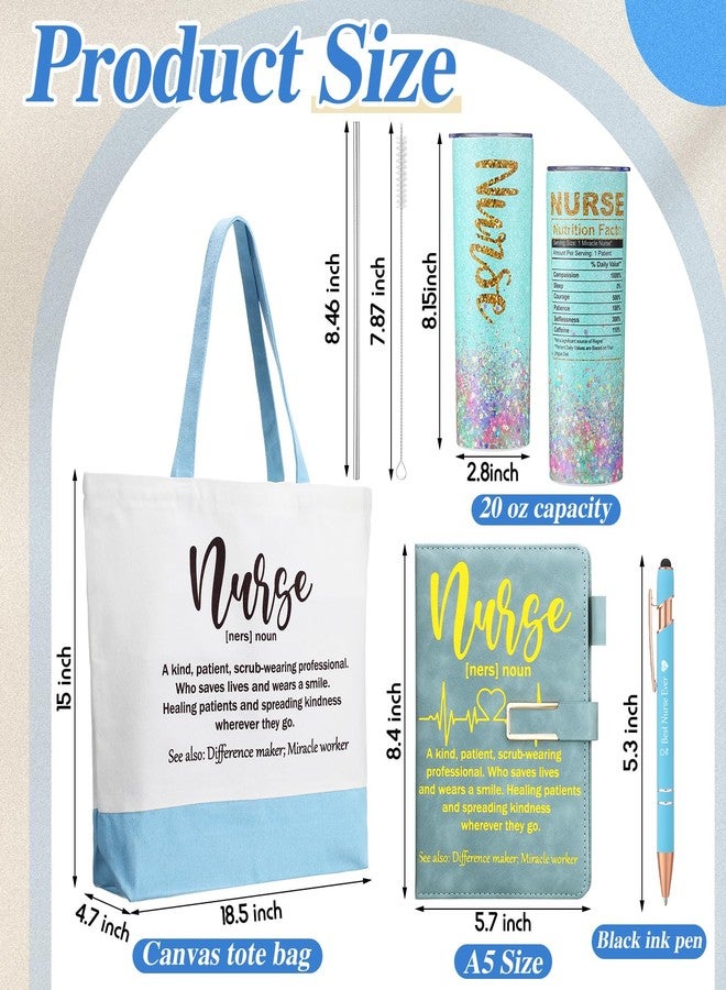 Pickmesh 2026 Nurse Gifts for Women Nurse Appreciation Gift Set Nurses Week Graduation Gift Include Leather Journal Ballpoints with Tip 20oz Tumbler Canvas Tote for Nursing Student Graduation(Blue) - Image 2
