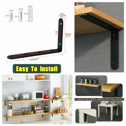 DIANZHU Floating Shelf Brackets,Black Bracket for Shelves Heavy Duty L Wall Bracket Corner Brace,Joint Angle Bracket for Hanging Support,5x3 Inch(Pack of 4) - Image 5