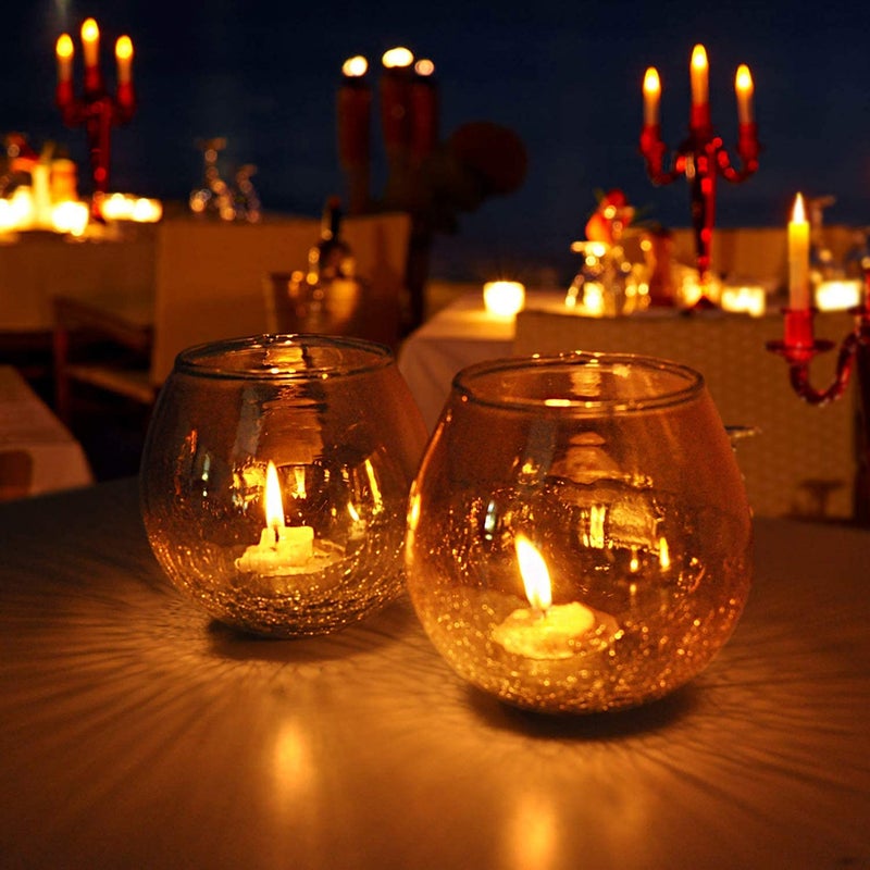 The Victory Tea Light Candle Holder Half Crackle Tea Light Votive for Home Decor Gift Glass Candle Votive Mosaic Lamp 4 X 4 Inch Pack of 2