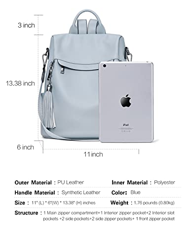 Telena Backpack Purse for Women, PU Leather Anti Theft Travel Purse Shoulder Bags with Tassel Dusty Blue - Image 3