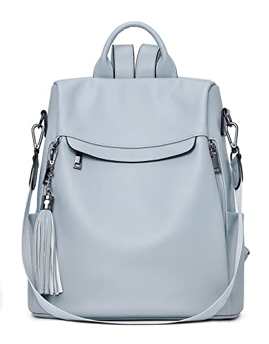 Telena Backpack Purse for Women, PU Leather Anti Theft Travel Purse Shoulder Bags with Tassel Dusty Blue - Image 1