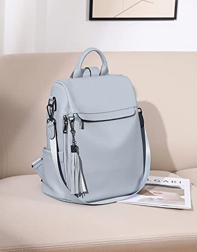 Telena Backpack Purse for Women, PU Leather Anti Theft Travel Purse Shoulder Bags with Tassel Dusty Blue - Image 2