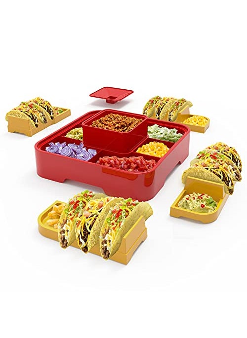 OOFAYBILL OOFAYBILL Taco Bar Serving Set for a Party  Taco Tuesday Kit of 4 personal Taco Holders Taco Night for Burritos Nachos 7 compartments for Taco Toppings 
