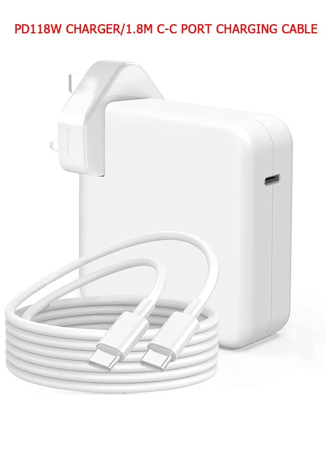 Wffo PD 118W Laptop Charger - Type C Macbook Pro/Macbook Air Fast Replacement Charger with 5.9ft/1.8M Type C to C Cable - Power Adapter Compatible for Apple iPad, MacBook Series, Huawei Matebook Series, iPhone 15 iPhone 16 Series, Samsung Galaxy S24 S25 Series Type C Interface - White - Image 1