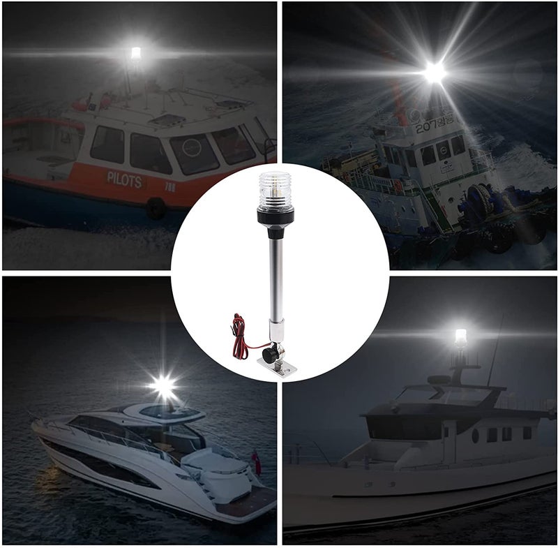 KAOLALI Boat Stern Light 12" Marine Navigation Light White LED Navigation Anchor Lights with Stainless Steel Bracket Waterproof All Round 360° Fold Down for Fishing Boat Yacht Pontoon 12V-24V - Image 5