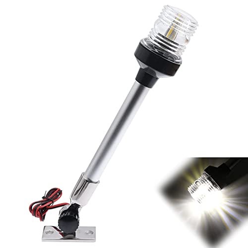 KAOLALI Boat Stern Light 12" Marine Navigation Light White LED Navigation Anchor Lights with Stainless Steel Bracket Waterproof All Round 360° Fold Down for Fishing Boat Yacht Pontoon 12V-24V - Image 1