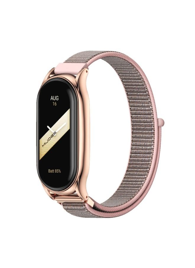 Generic Replacement Strap For Xiaomi Mi Band 8 Mijobs Plus Case Breathable Nylon Loop Watch Band Pink Rose Gold 