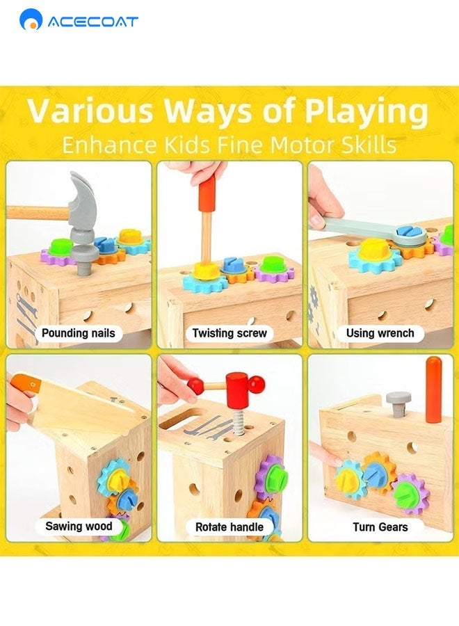 ACECOAT Wooden Tool Set For Kids, Montessori Wooden Tool Box With Saws, Screws, Hammers, Creative Construction Toys, Educational Gifts For Boys And Girls - Image 5