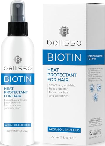 BELLISSO Biotin Heat Protection Hair Spray with Moroccan Argan Oil - Thermal Resistant Styling Products for Women - Frizzy, Black and Curly Hair - Anti Frizz, Leave In Conditioner - Flat Iron and Blow Dry - Image 1