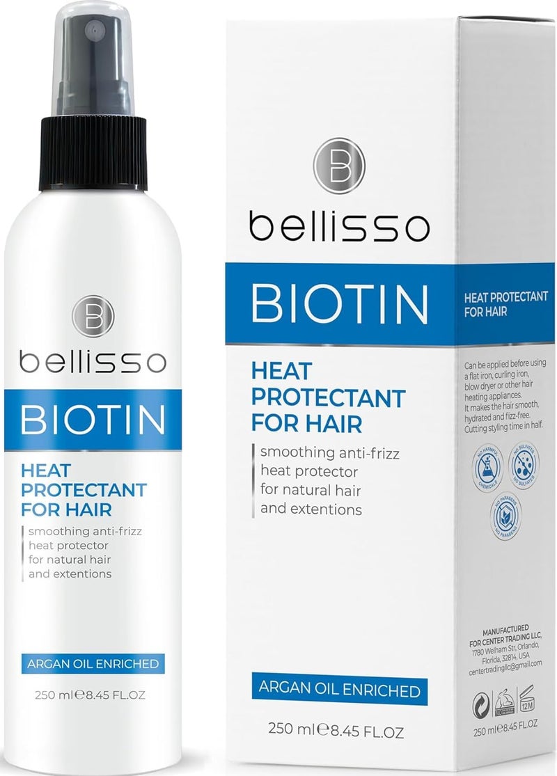 BELLISSO Biotin Heat Protection Hair Spray with Moroccan Argan Oil - Thermal Resistant Styling Products for Women - Frizzy, Black and Curly Hair - Anti Frizz, Leave In Conditioner - Flat Iron and Blow Dry - Image 2
