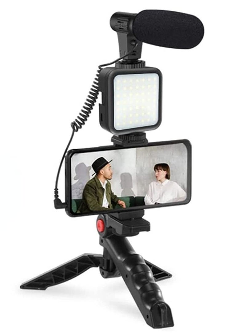 Smartphone & Camera Vlogging Studio Kits Video Shooting Photography Suit with Microphone LED Fill Light Mini Tripod - Image 1