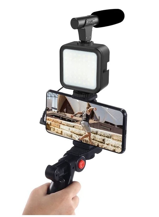 Smartphone & Camera Vlogging Studio Kits Video Shooting Photography Suit with Microphone LED Fill Light Mini Tripod - Image 3