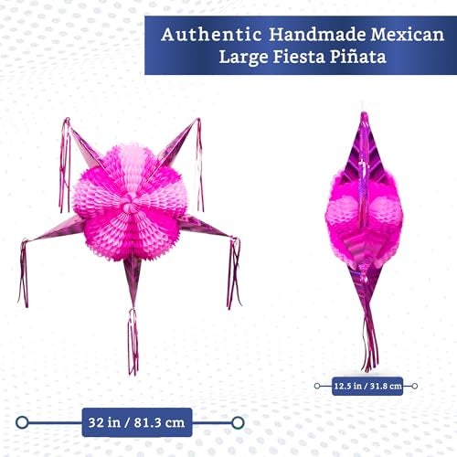 FIESTA WRAPS Pink Mexican Piata Large 32 inches Authentic Handmade Foldable Large Pinata for Birthday Party All Pink Star Pinata Piatas para Cumpleaos Fiesta Piniata Cinco de Mayo Pinatas - Image 5
