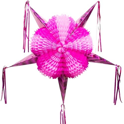 FIESTA WRAPS Pink Mexican Piata Large 32 inches Authentic Handmade Foldable Large Pinata for Birthday Party All Pink Star Pinata Piatas para Cumpleaos Fiesta Piniata Cinco de Mayo Pinatas - Image 1