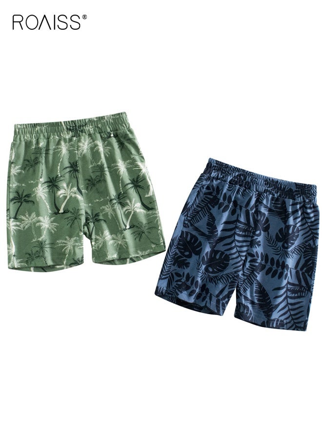 رويس 2 قطعة شورت قطني للأولاد، شورت بخصر مطاطي للأولاد، شورت صيفي غير رسمي، مناسب للارتداء اليومي، الشاطئ، العطلات، السفر أو أي مناسبة - Image 1