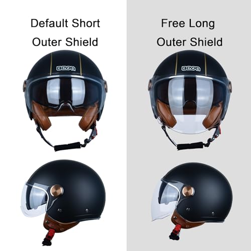 BEON خوذة دراجة نارية مفتوحة للبالغين، معتمدة من DOT، خوذة فيسبا ريترو 3/4، نظارات مزدوجة للرجال والنساء، كاسكو لدراجة مومبيد كروزر بوبير وتشوبر (L، خطوط ذهبية غير لامعة) - Image 4