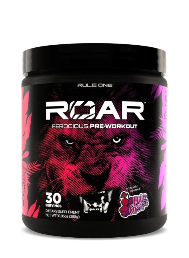 Rule 1 Roar Ferocious Pre-Workout Powder Wild Grape Flavour 30 Servings