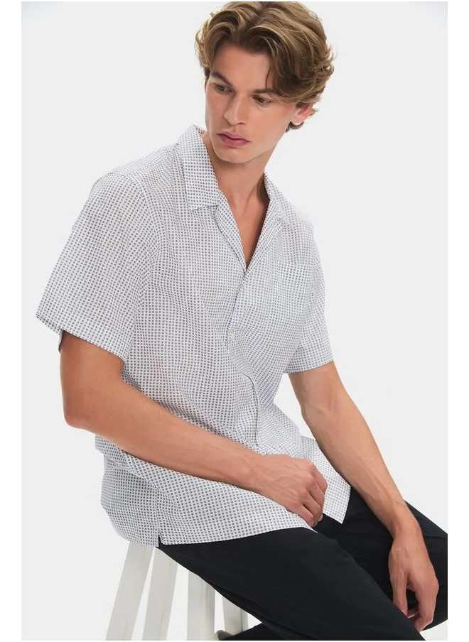 جون June Exclusive Men Short Sleeve Patterned Shirt White - Blue