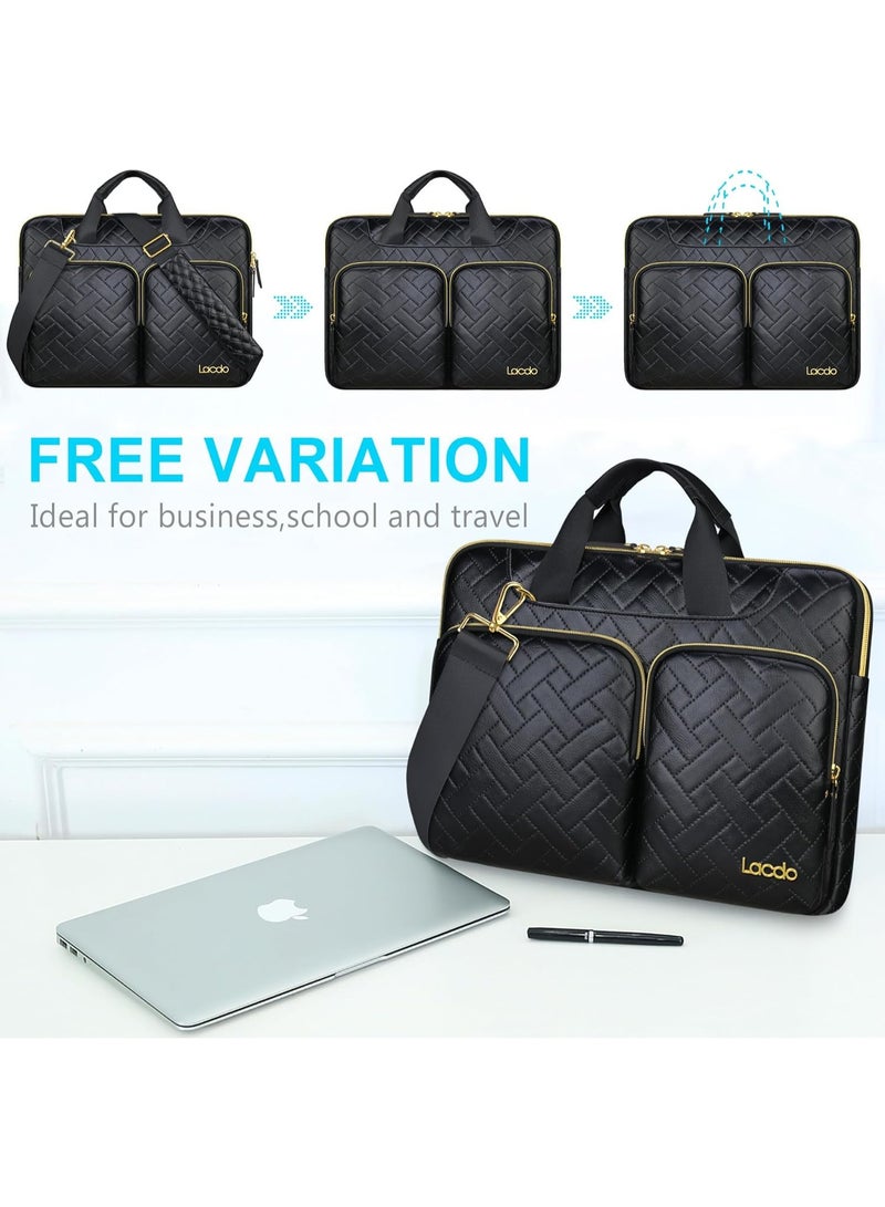 Lacdo 360° Protective Laptop Shoulder Bag for 15 inch New MacBook Air M4 A3241 2025, M3 A3114, M2 A2941 2024-2023, 15 inch MacBook Pro A1990 A1707, Dell XPS 15 Plus Computer Case Bag, Elegant Black - Image 4