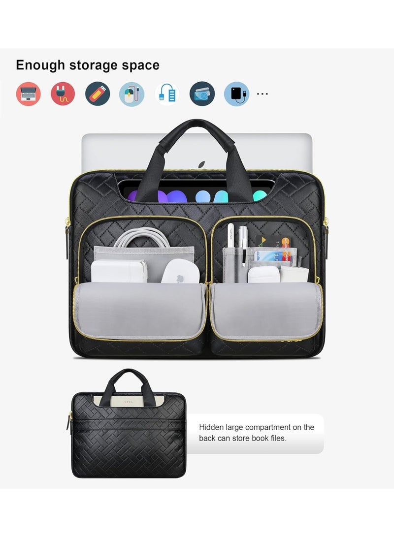 Lacdo 360° Protective Laptop Shoulder Bag for 15 inch New MacBook Air M4 A3241 2025, M3 A3114, M2 A2941 2024-2023, 15 inch MacBook Pro A1990 A1707, Dell XPS 15 Plus Computer Case Bag, Elegant Black - Image 2