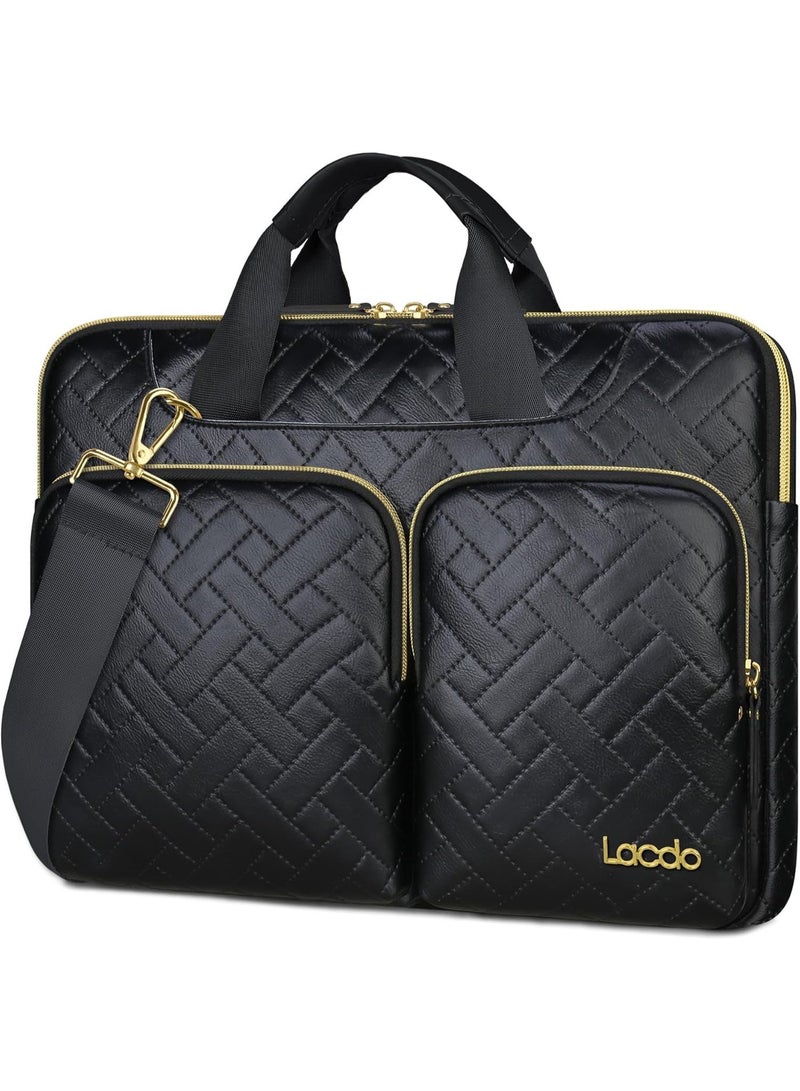 Lacdo 360° Protective Laptop Shoulder Bag for 15 inch New MacBook Air M4 A3241 2025, M3 A3114, M2 A2941 2024-2023, 15 inch MacBook Pro A1990 A1707, Dell XPS 15 Plus Computer Case Bag, Elegant Black - Image 1