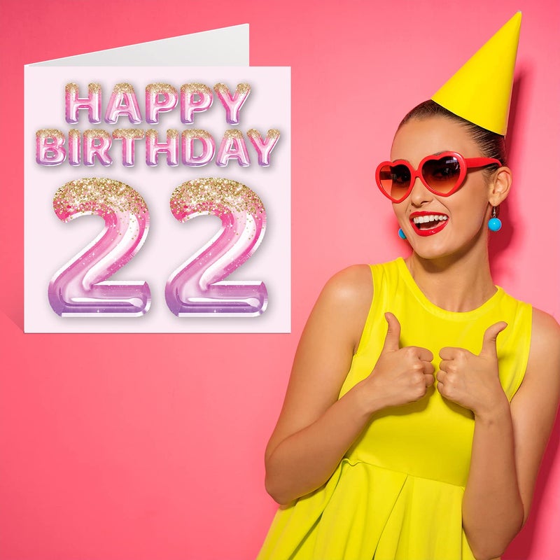 Stuff4 22nd Birthday Card for Women - Pink & Purple Glitter Balloons - Happy Birthday Cards for 22 Year Old Woman Daughter Sister Auntie Cousin  5.7 x 5.7 Inch Twenty-Two Twenty-Second Greeting Cards Gift - Image 3