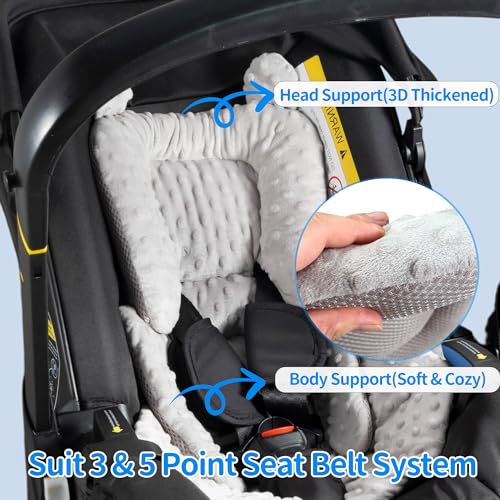 Honeau 3in1 Baby CarSeat Head Support for Infant, Reversible Soft Infant Car Seat Insert Newborn Boy Girl, Breathable Cotton Head Body Support Pillow Cushion,Stroller,Swing,Bouncer,Baby Registry,Grey - Image 5