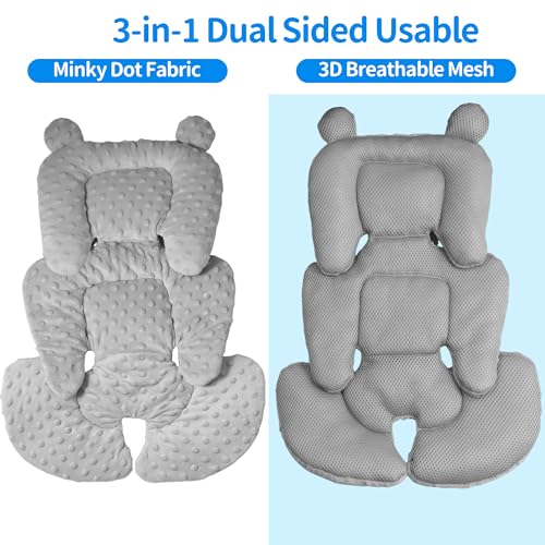 Honeau 3in1 Baby CarSeat Head Support for Infant, Reversible Soft Infant Car Seat Insert Newborn Boy Girl, Breathable Cotton Head Body Support Pillow Cushion,Stroller,Swing,Bouncer,Baby Registry,Grey - Image 4