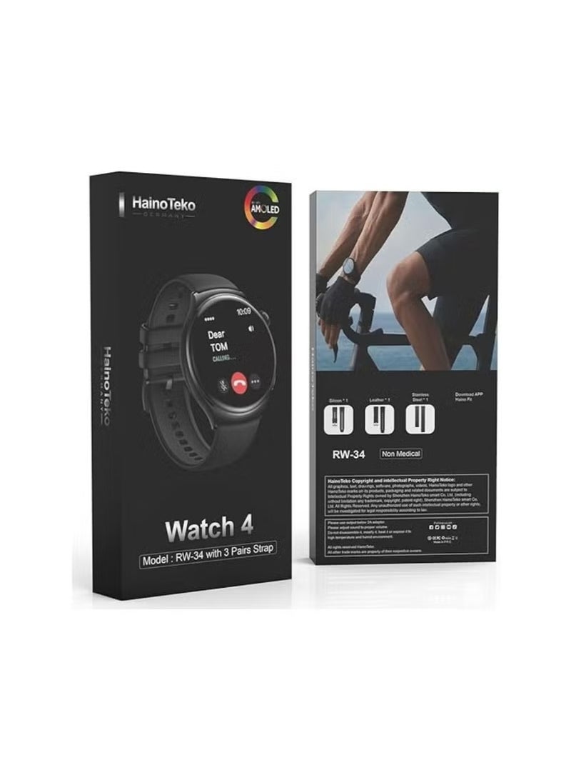 Haino Teko RW-34 AMOLED Smart Watch for Men & Boys – Premium Always-On AMOLED Display, Bluetooth Calling, Fitness Tracking, Heart Rate Monitor, Includes 3 Stylish Straps, Long Battery Life – Sleek & Durable Design - Image 2