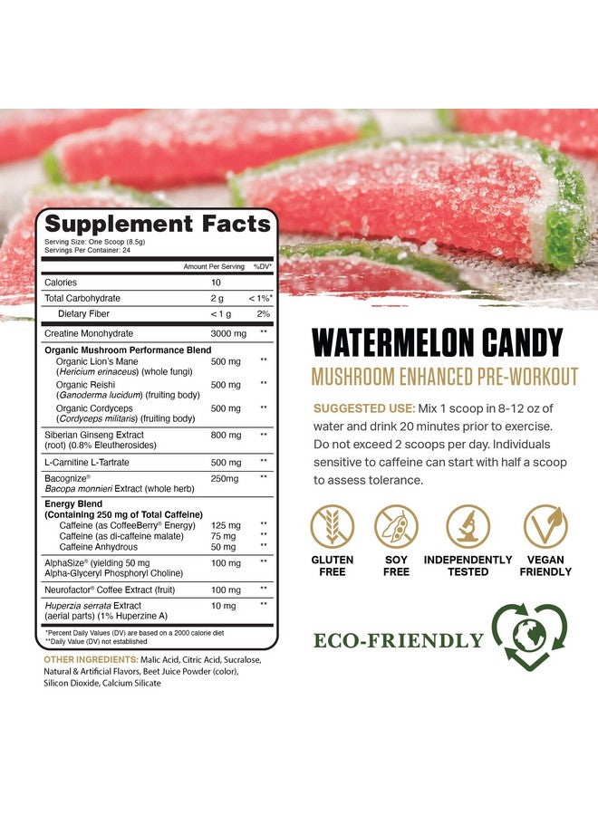 Ambrosia Kinetic Organic Preworkout, Mushroom Enhanced Natural Pre Workout Supplement, Nootropic Superfood Powder for Energy (Watermelon Candy) - Image 2
