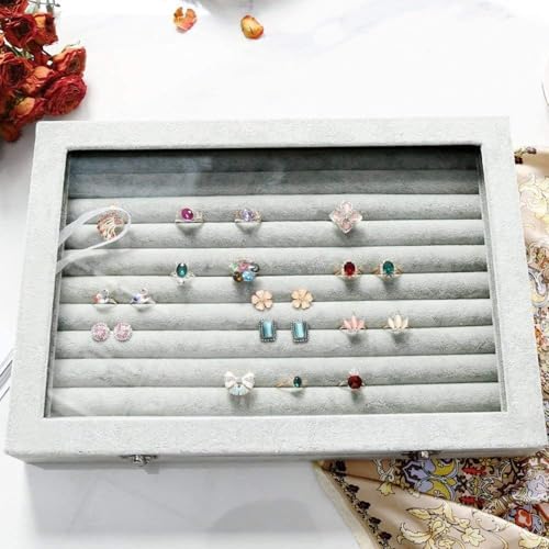 KRISHYAM Rings/Earrings Organizer 10 Slots Velvet Drawer Jewelry Storage Box with Transparent Glass Lid Jewelry Display Case Store Showcase Box Gifts for Girls Women - Image 2
